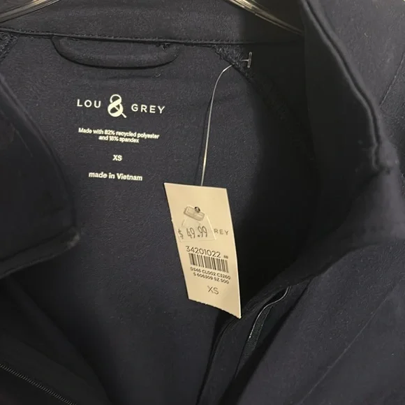 Lou & Grey women’s navy blue XS full zip jacket with thumb holes new with tags - Picture 2 of 6